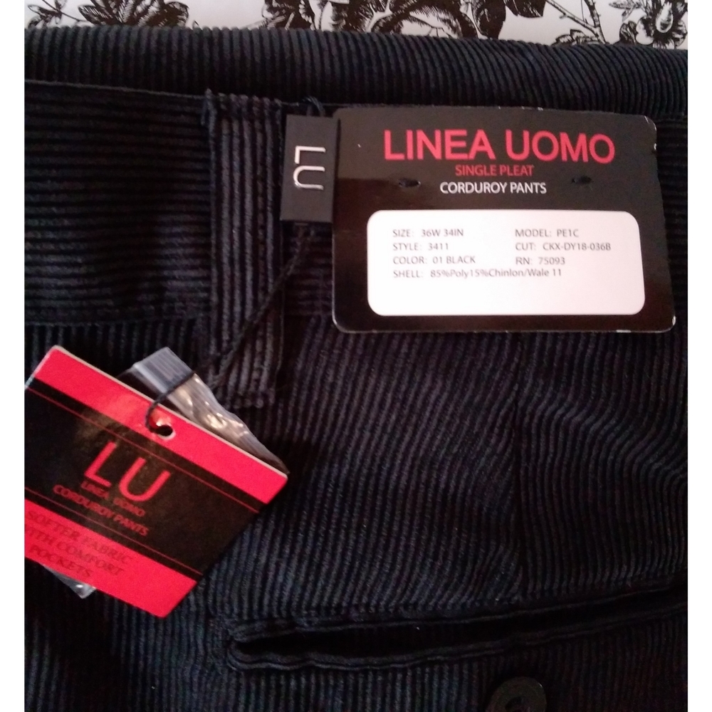 Linea Uomo  Men's Corduroy Black Dress Pants Size 36X34 NWT! - Picture 2 of 3